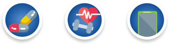 Icon of medication, exercise, and phone to track patterns